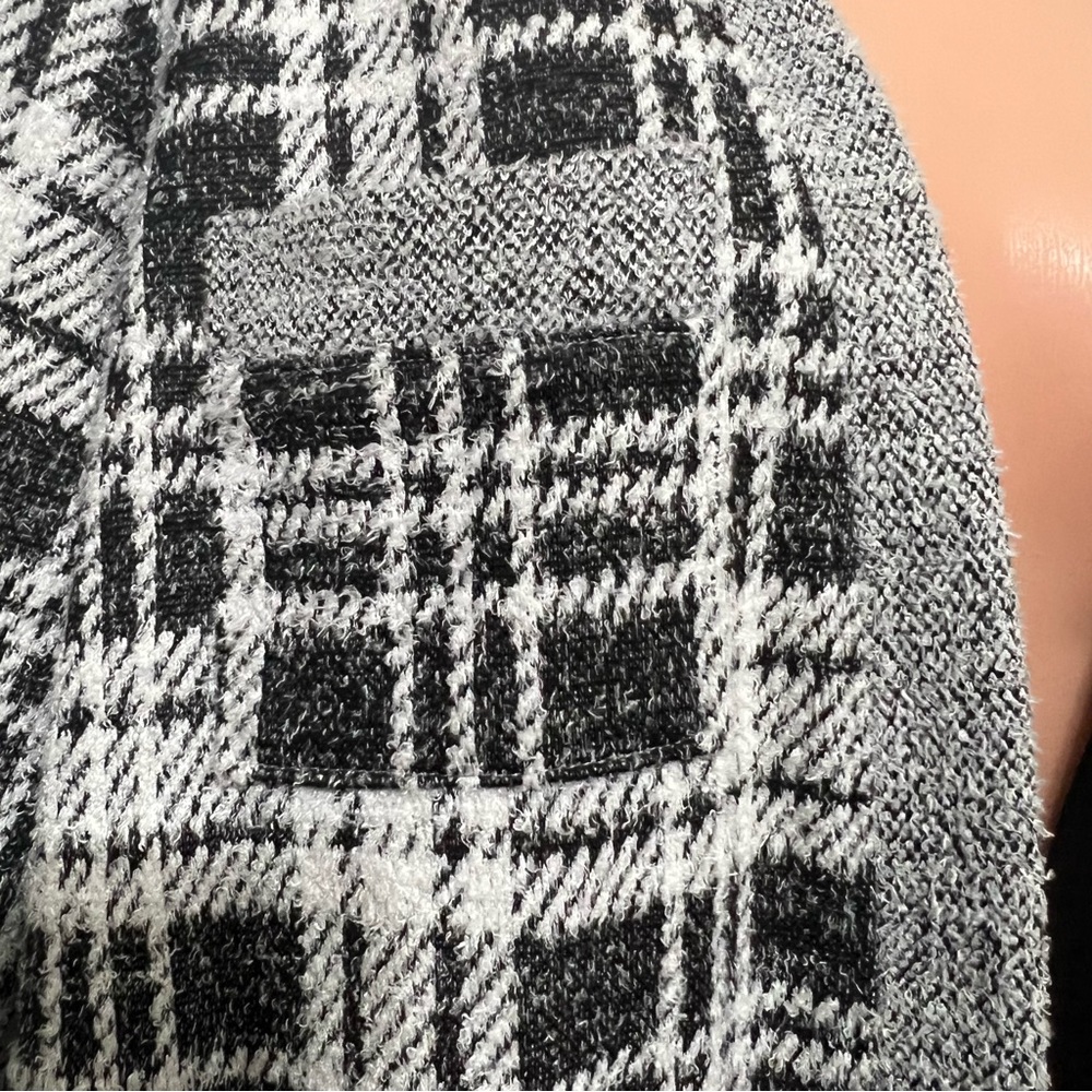 Tribal Black & White Plaid Open Front Cardigan Casual Office Timeless Sophistica - Picture 4 of 8